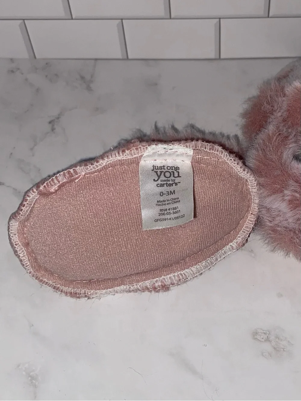Carter’s Just One You Baby Girl Pink Fuzzy Faux Fur Slippers Size 0-3 Months